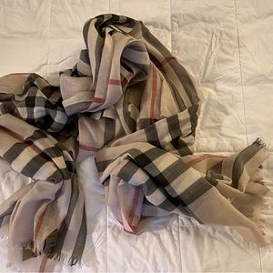 Authentic Burberry Lightweight Check Wool and Silk Scarf